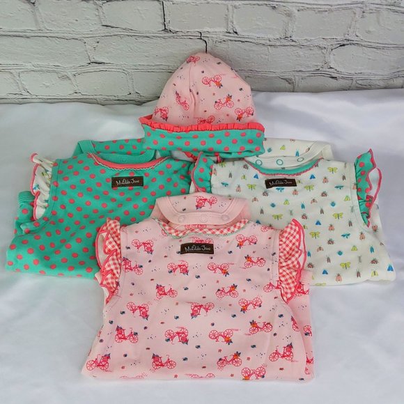 MATILDA JANE 4-PIECE SET 'ROUND TRIP CAMP' REVERSIBLE BODYSUITS & BONNET CLT. - Picture 4 of 16